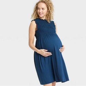 The Nines by Hatch blue smocked maternity dress Large